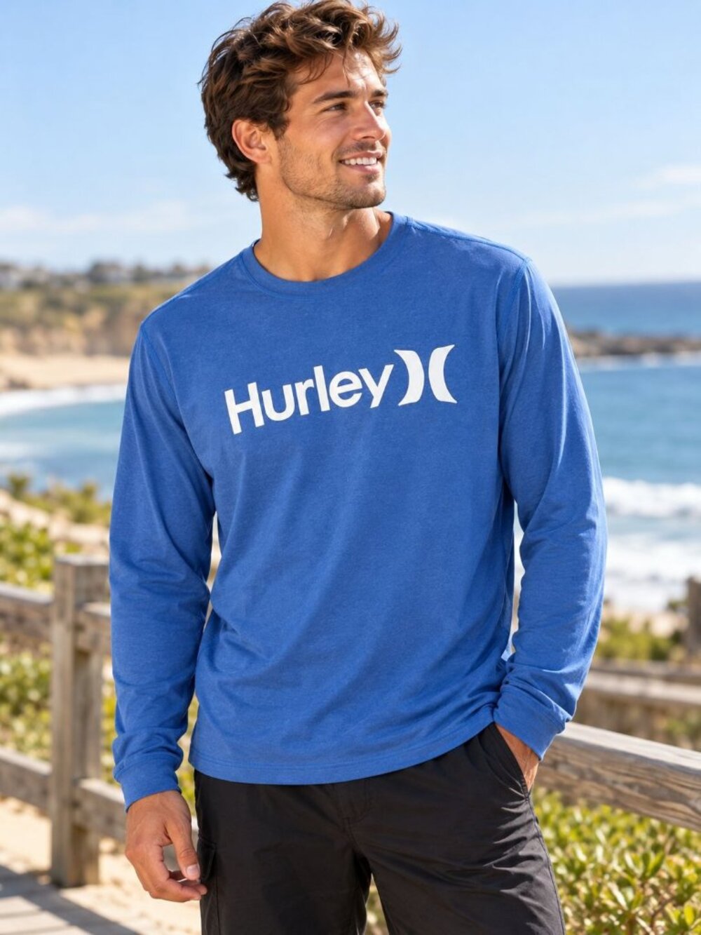 Hurley Large Blue Long-Sleeve UPF 50+ Lightweight Performance Shirt Men's